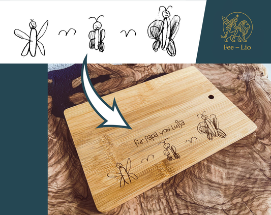 Wooden board engraved with your child's drawing Snack board with art drawing personalized and immortalized by child Breakfast board
