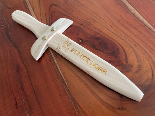 Personalisiertes Ritterschwert aus Fichtenholz für Kinder, Spielzeugschwert mit Namensgravur