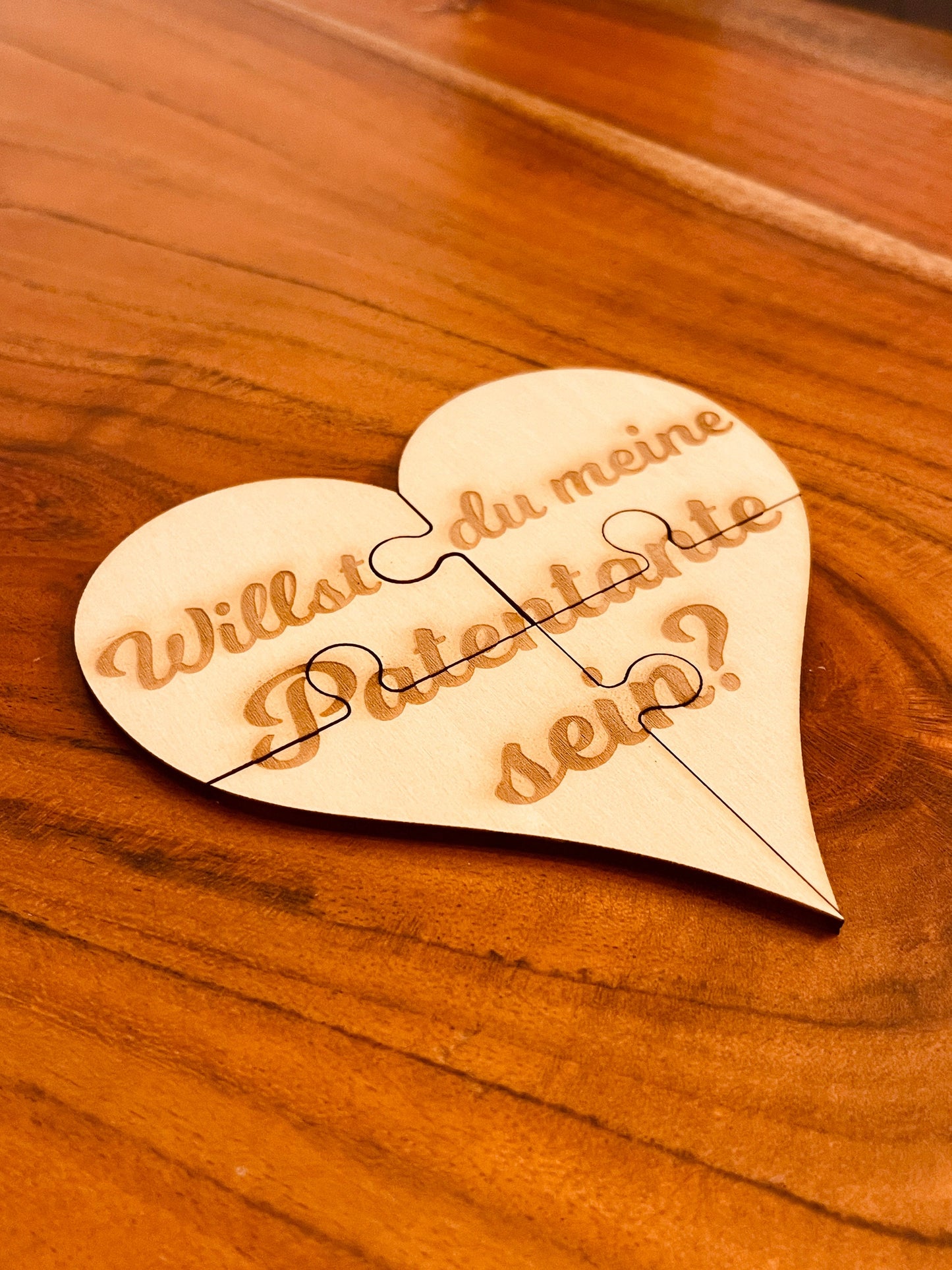 Herz-Puzzle aus Holz, Willst Du meine Patentante sein? – Einzigartiges Geschenk zur Taufe, Taufpatin fragen