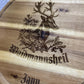 Personalisiertes rundes Holzbrett mit Hirsch Gravur für Jäger Wunschtext oder Name, Vesperbrett mit Griff, Waidmannsheil Spruch für die Jagd