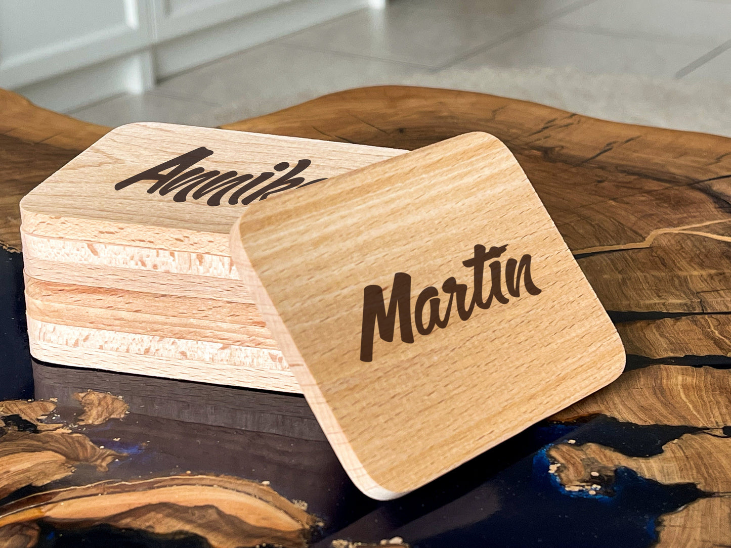 Personalisierte Raclette-Untersetzer aus Holz – Pfännchen-Halter mit Name & Sprüchen