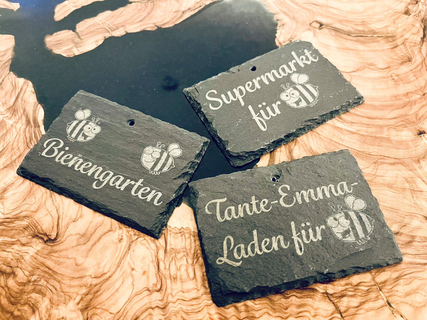 Personalisierte Schiefer-Gartenschilder mit Erdspieß – Kräuterstecker & Bienengarten