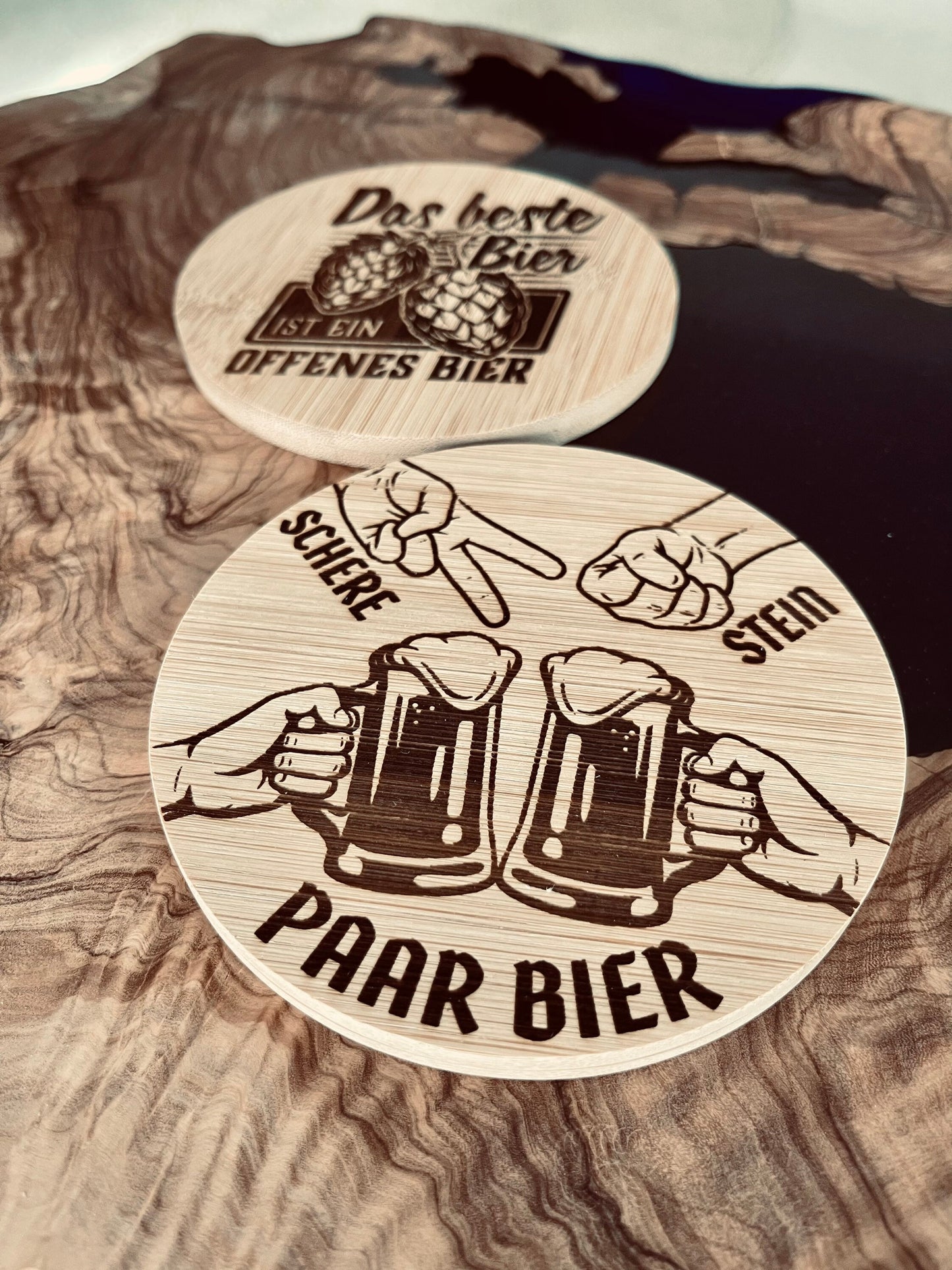 Bier-Untersetzer aus Bambus mit Spruch – Lustiges Geschenk für Männer