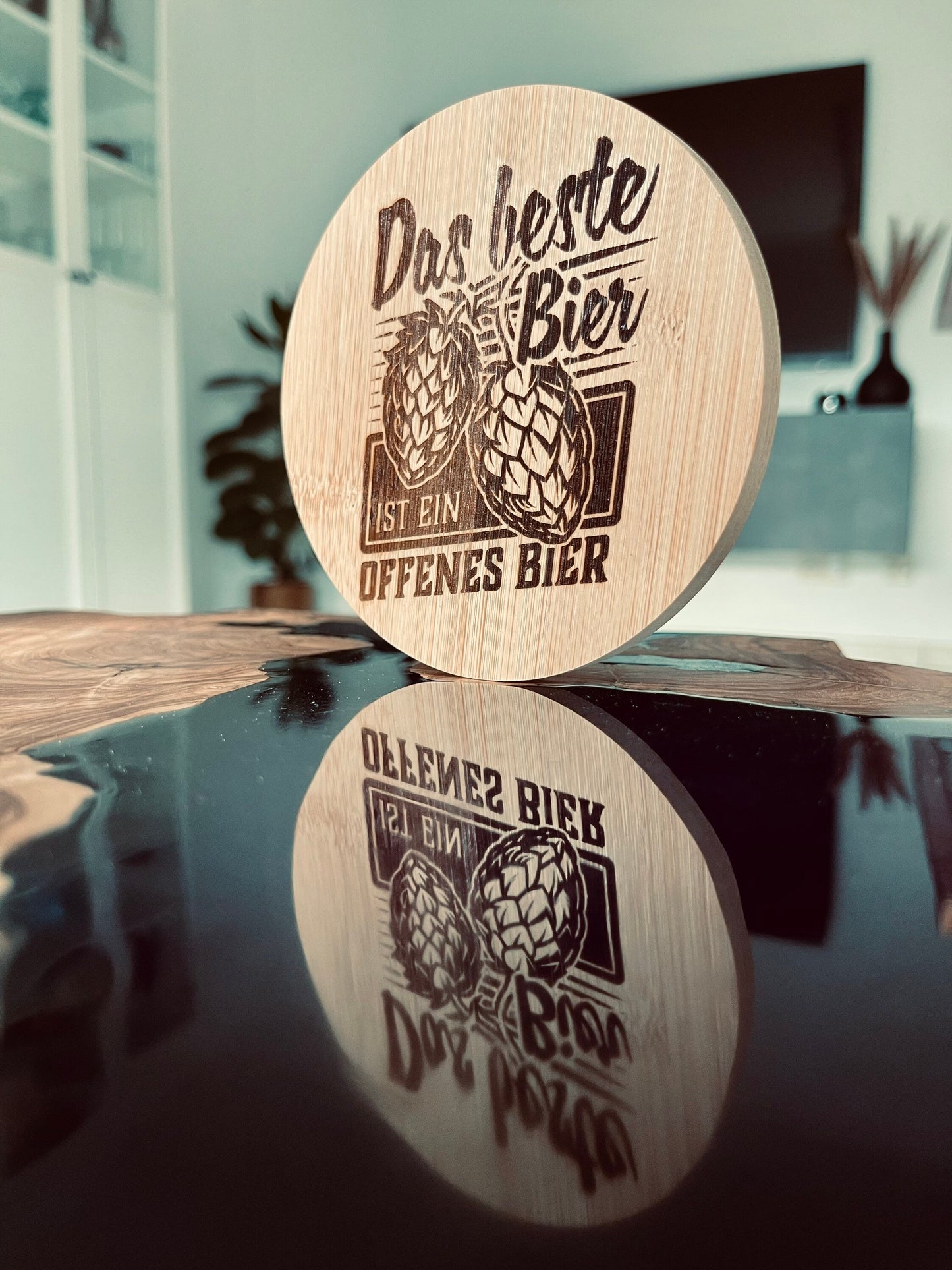 Bier-Untersetzer aus Bambus mit Spruch – Lustiges Geschenk für Männer