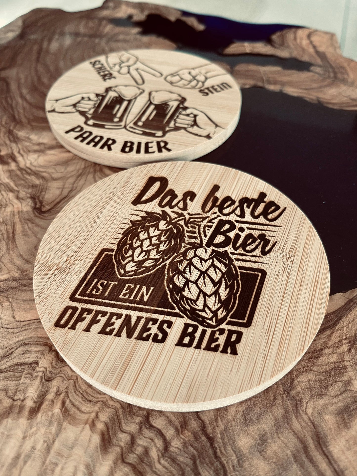Bier-Untersetzer aus Bambus mit Spruch – Lustiges Geschenk für Männer