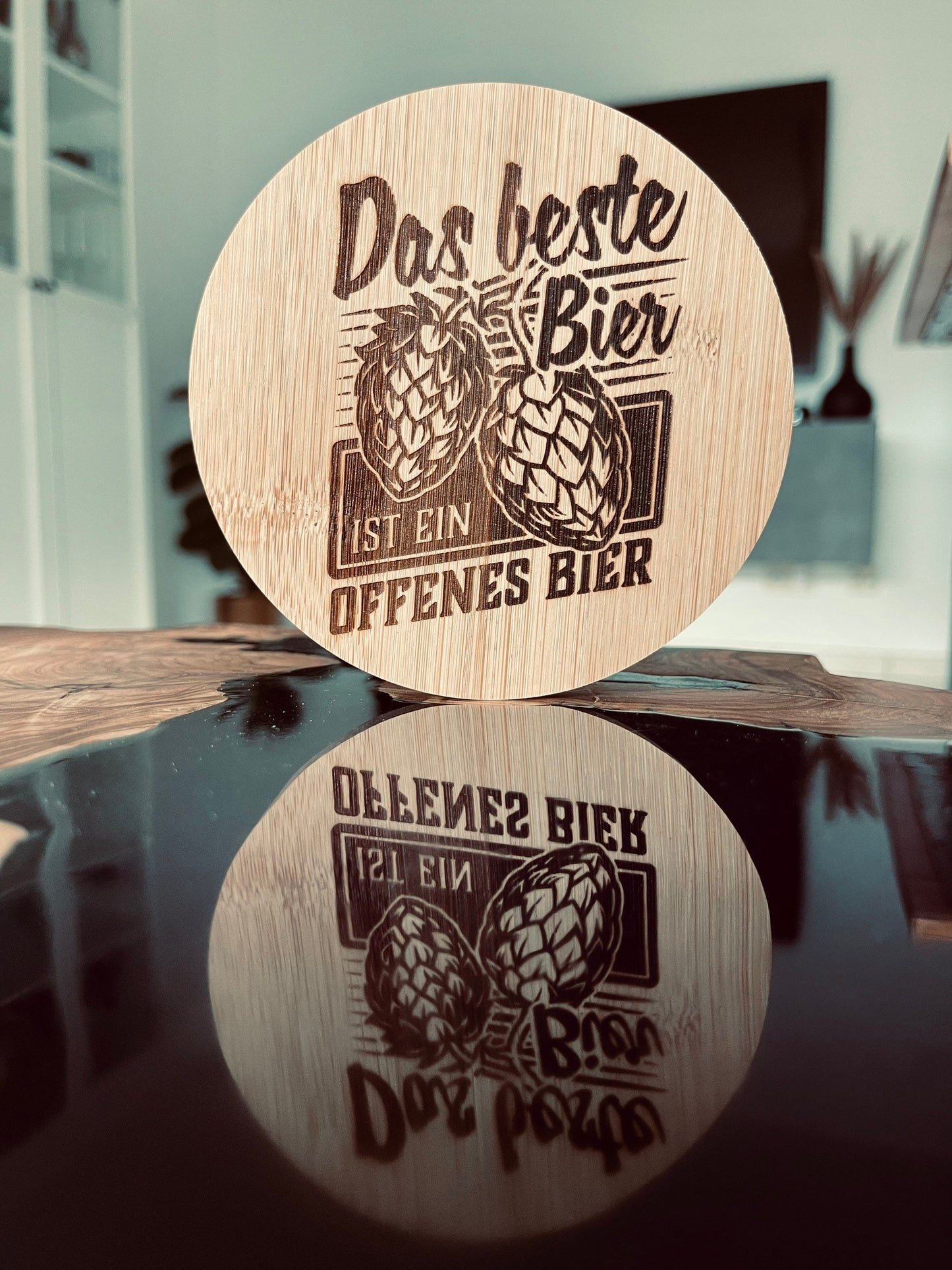 Bier-Untersetzer aus Bambus mit Spruch – Lustiges Geschenk für Männer