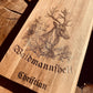 Personalisiertes Jäger Vesperbrett Akazie – Hirsch-Gravur & Name mit Lederband