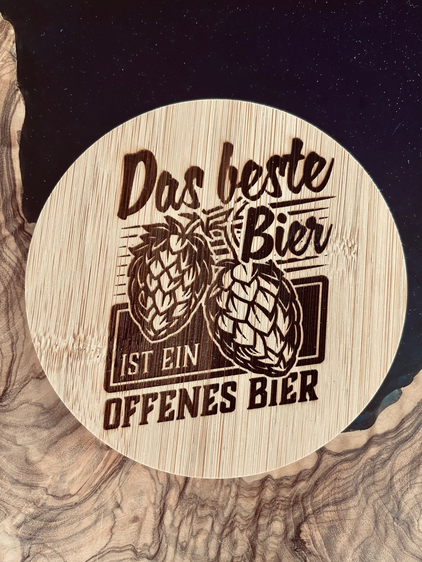 Bier-Untersetzer aus Bambus mit Spruch – Lustiges Geschenk für Männer