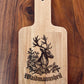 Personalized wooden board with deer engraving for hunters, with desired text or name, snack board with handle, Waidmannsheil saying for hunting