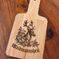 Personalized wooden board with deer engraving for hunters, with desired text or name, snack board with handle, Waidmannsheil saying for hunting