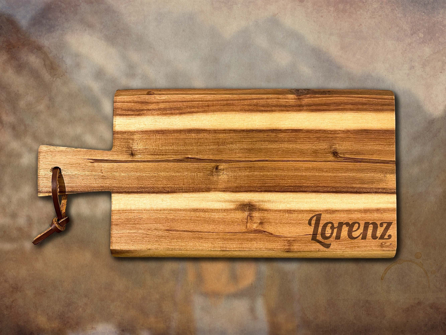 Personalisiertes Grill & BBQ Holzbrett Akazie – Vesperbrett mit Name & Griff